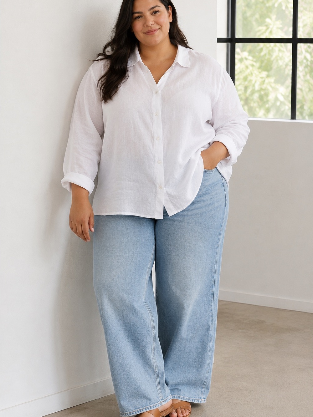 J.Jill Love Linen White Button Front Shirt Women’s 2X Lightweight Linen Blouse